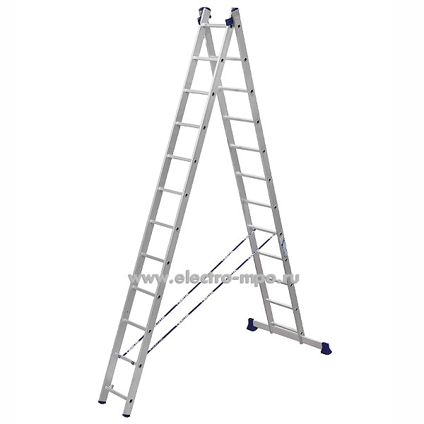В60. Лестница 5212 профессионал. универсал. алюм. 2 секции L=3,39-5,62м (Алюмет Россия)