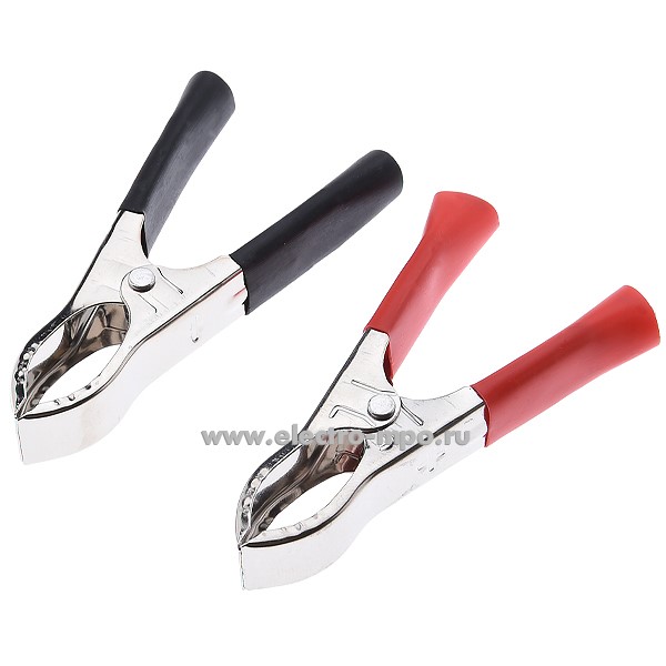 Г7879. Комплект зажимов 16-0015 "крокодил" 75мм 30А (1 шт красный + 1 шт чёрный) (Rexant)