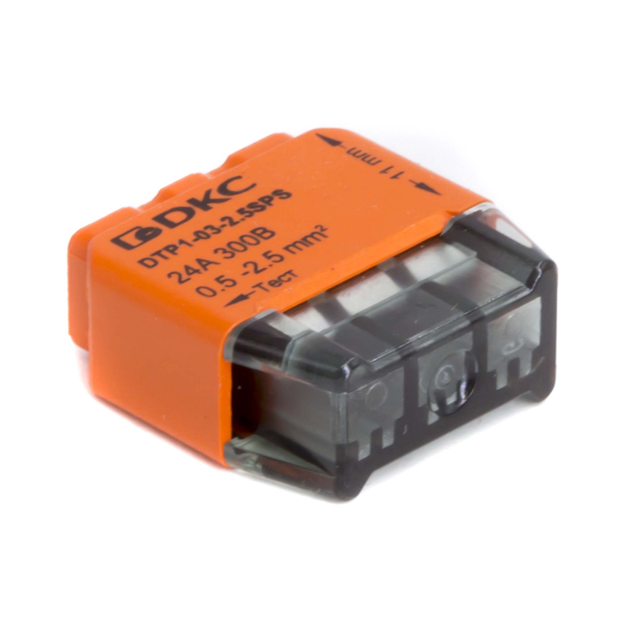 Э16. Клеммная DTP1-03-2.5SPS колодка на 3 проводника до 2,5 кв. мм. на токи до 24А  (ДКС)