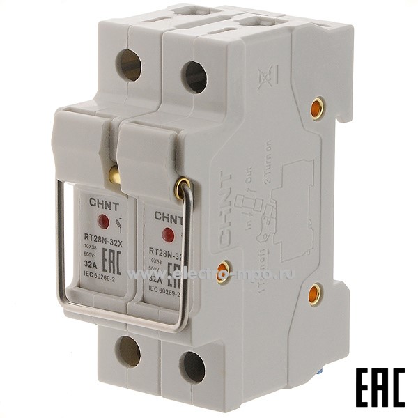А2312. Держатель 520487 RT28N-32X 2Р 32А для плавкой вставки 10х38мм (CHINT)