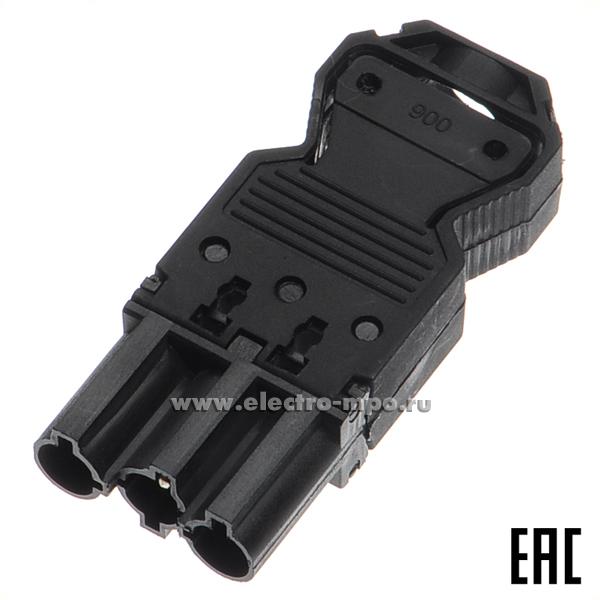 Ю8353. Штекер Jinwei JN002-6M в корпусе 2P+E винтовой 0,75-2,5 кв.мм черный (Электромонтаж)