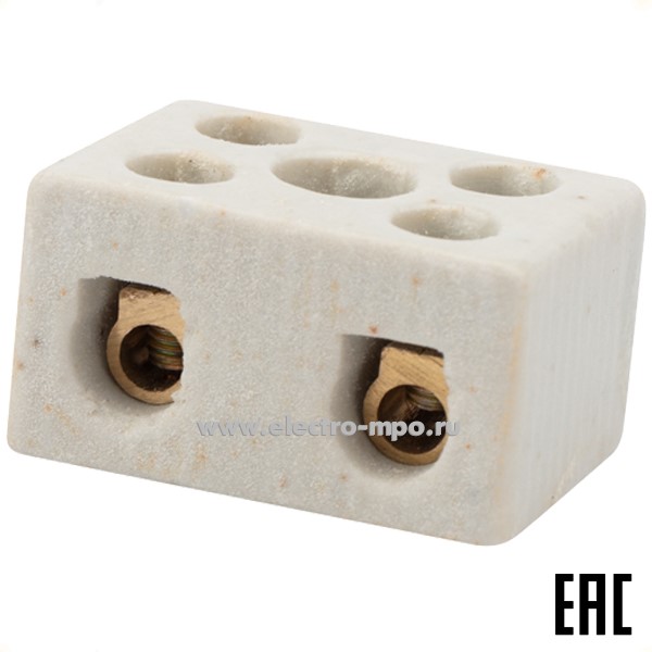 К47. Клемма керамическая 07-6222 винтовая КВ 10мм2 2 пары контактов с крепежным отверстием (Rexant)