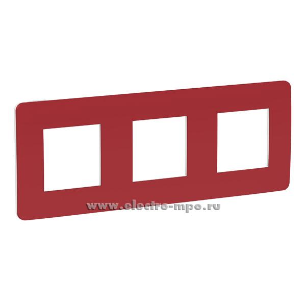 Р3414. Рамка-3 Unica New Studio Color NU280613 красная задняя панель белая (Schneider Electric)