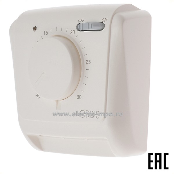 А6037. Термостат CLIMA MLI Т=5-30 град.С 10А 250В 1перек. к-кт с кнопкой вкл-выкл (ORBIS Испания)