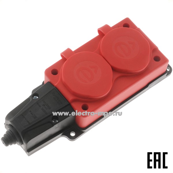 Р66. Блок MST4122RD 2х "евр" 2К+З 16А 250В каучуковый красный IP44 (Systeme Electric)