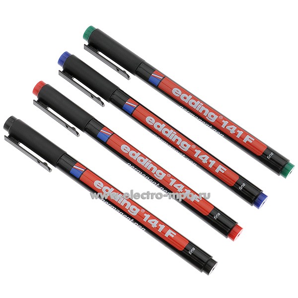 М5605. Набор маркеров Е-141F несмываемые 4шт. (красный, черный, синий, зеленый) 0,6мм  (Edding)