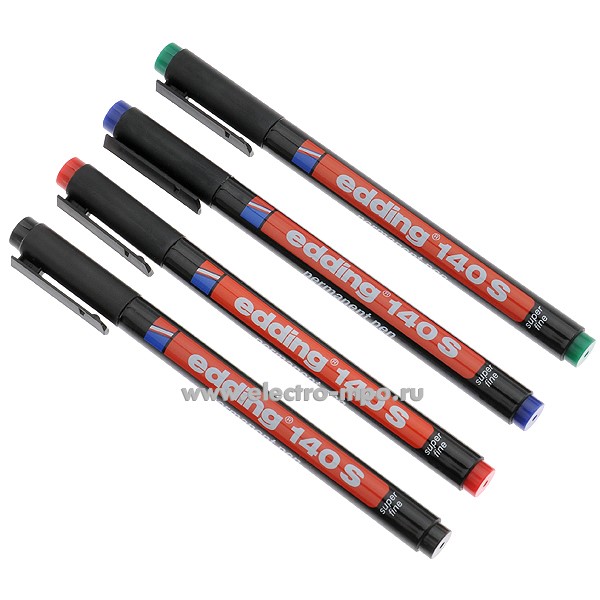М5604. Набор маркеров Е-140S несмываемые 4шт. (красный, черный, синий, зеленый) 0,3мм  (Edding)