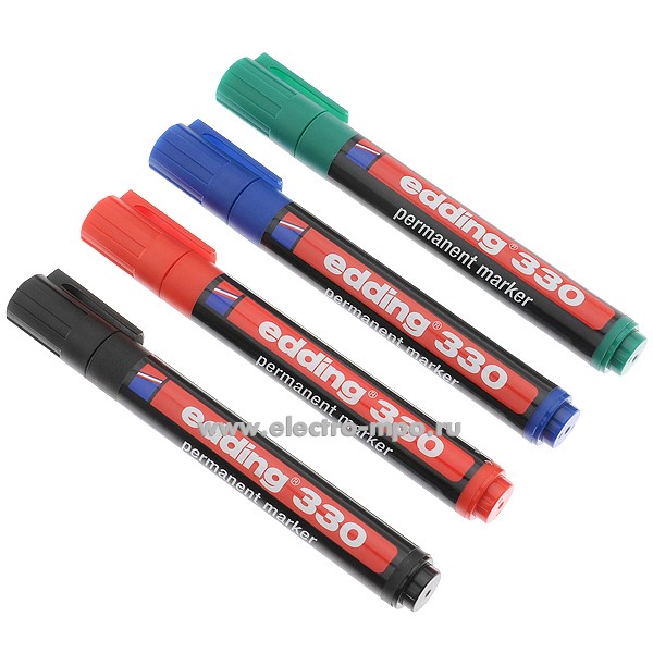 М5624. Набор маркеров Е-330 несмываемые 4шт. (красный, черный, синий, зеленый) 1-5мм  (Edding)