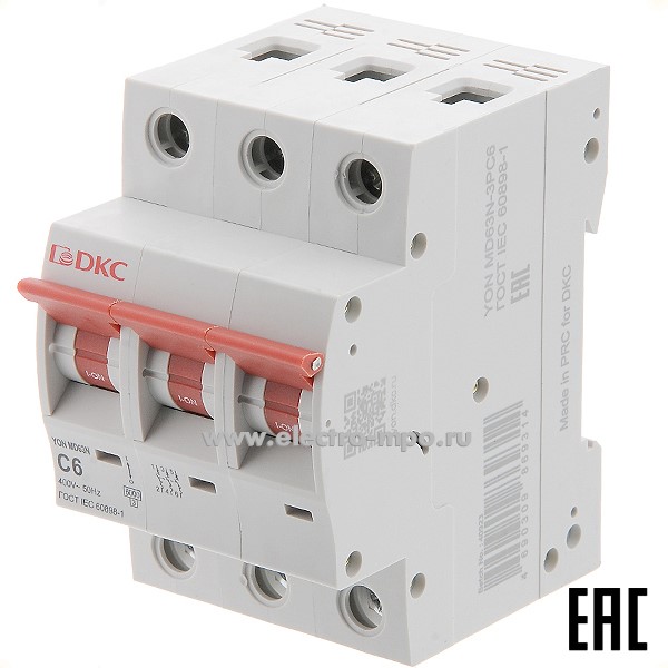 А1724. Автоматический выключатель YON max MD63N-3PC6 6А/3п/ 6кА на Din-рейку (ДКС)