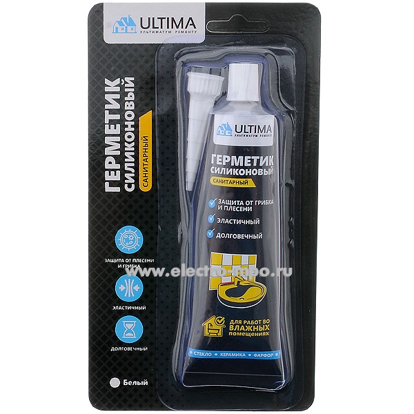 М7036. Герметик ULASW00180 силиконовый санитарный 80мл белый (Ultima)