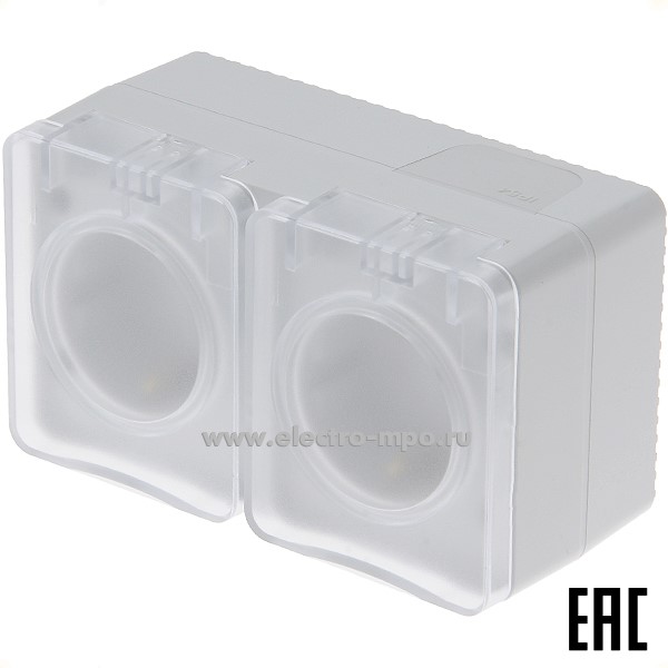 Ю5329. Розетка AtlasDesign Profi54 ATN543026 "евр" двойная со штор. с крыш. о/п IP54 серая (SE)