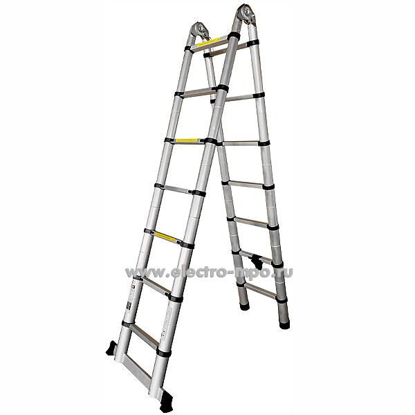В6026. Лестница DTLH 2.2 телескоп. алюм. с шарниром 2 секции (2.2+2.2м) 7+7ступ. (Алюмет)