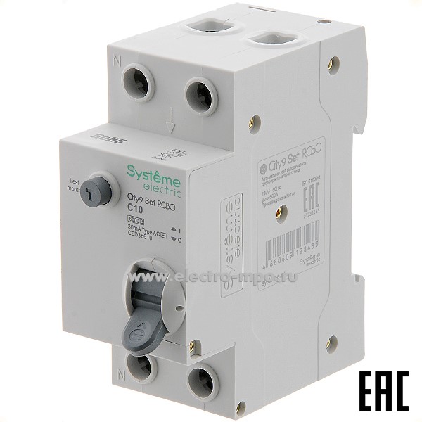 А0461. Дифф. автомат City9  C9D36610 (тип АС) C10А-30мА 230В 1P+N 6кА (Systeme Electric)