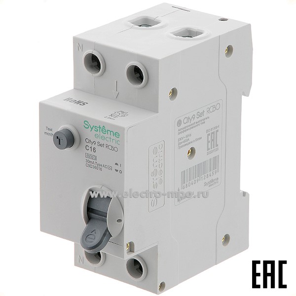 А0462. Дифф. автомат City9  C9D36616 (тип АС) C16А-30мА 230В 1P+N 6кА (Systeme Electric)