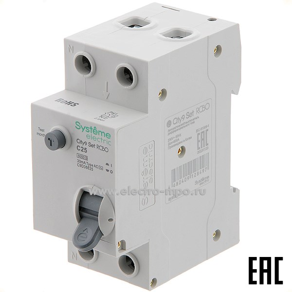 А0464. Дифф. автомат City9  C9D36625 (тип АС) C25А-30мА 230В 1P+N 6кА (Systeme Electric)