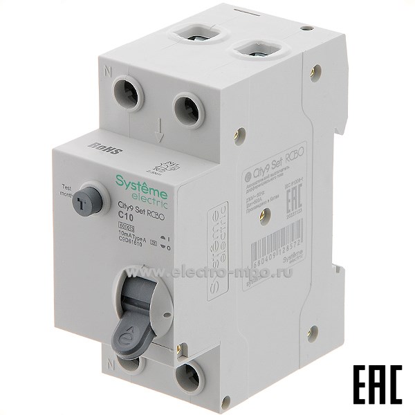 А0468. Дифф. автомат City9  C9D61610 (тип А) C10А-10мА 230В 1P+N 6кА (Systeme Electric)