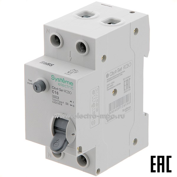 А0469. Дифф. автомат City9  C9D61616 (тип А) C16А-10мА 230В 1P+N 6кА (Systeme Electric)