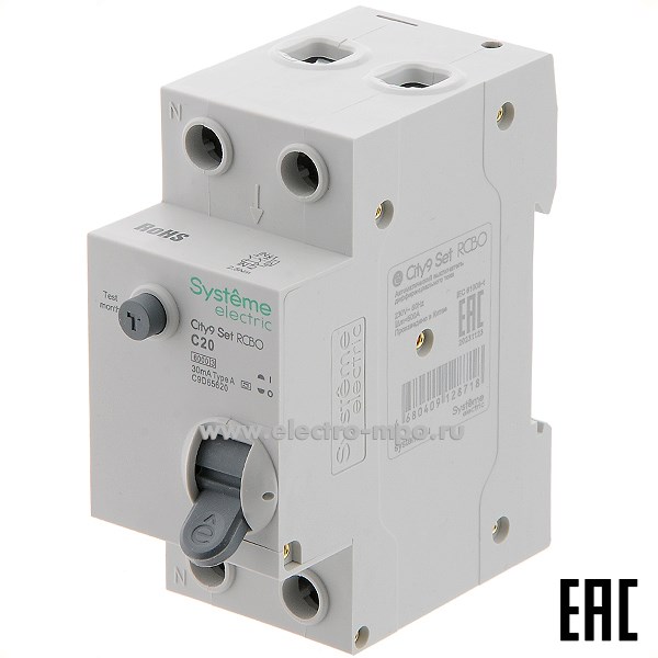 А0475. Дифф. автомат City9  C9D65620 (тип А) C20А-30мА 230В 1P+N 6кА (Systeme Electric)