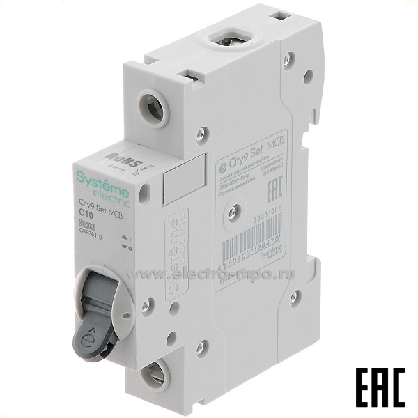 А0702. Автоматический выключатель City9  C9F36110 C10А/1п/  6кА на Din-рейку (Systeme Electric)
