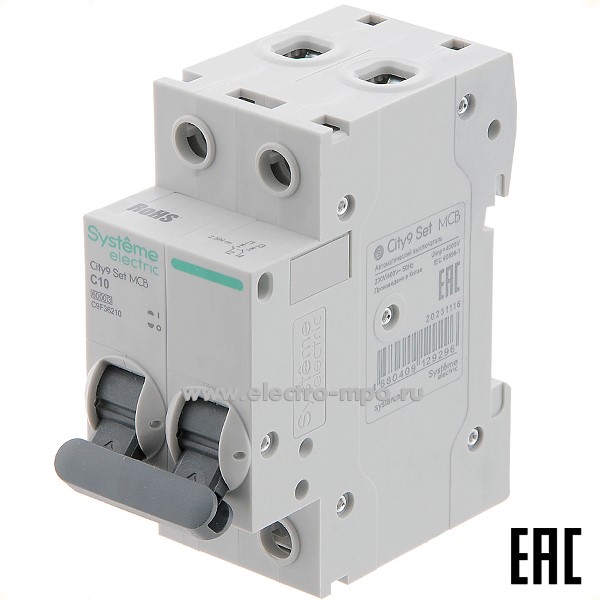 А0712. Автоматический выключатель City9  C9F36210 C10А/2п/  6кА на Din-рейку (Systeme Electric)