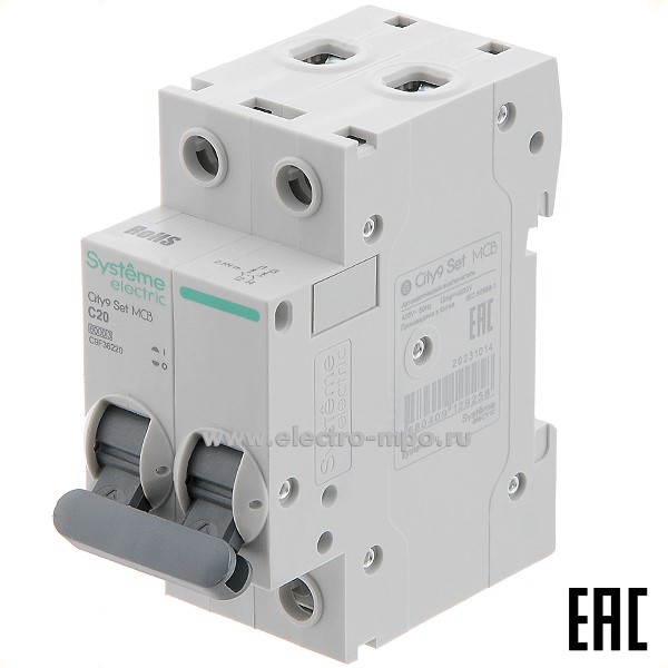 А0714. Автоматический выключатель City9  C9F36220 C20А/2п/  6кА на Din-рейку (Systeme Electric)