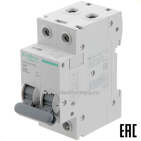 А0718. Автоматический выключатель City9  C9F36250 C50А/2п/  6кА на Din-рейку (Systeme Electric)