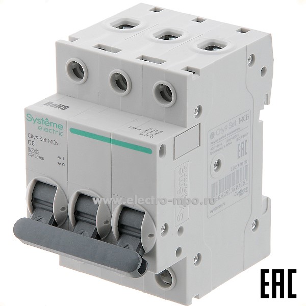 А0721. Автоматический выключатель City9  C9F36306 C6А/3п/  6кА на Din-рейку (Systeme Electric)