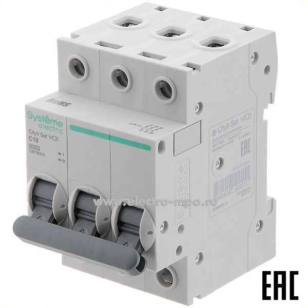 А0722. Автоматический выключатель City9  C9F36310 C10А/3п/  6кА на Din-рейку (Systeme Electric)