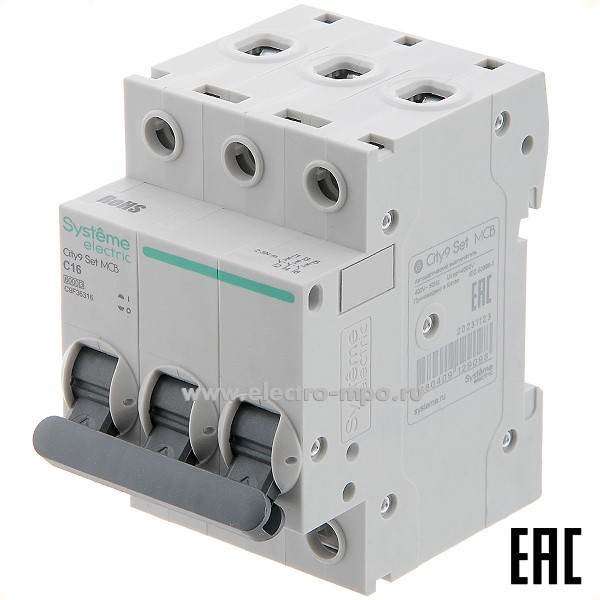 А0723. Автоматический выключатель City9  C9F36316 C16А/3п/  6кА на Din-рейку (Systeme Electric)