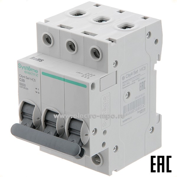 А0724. Автоматический выключатель City9  C9F36320 C20А/3п/  6кА на Din-рейку (Systeme Electric)