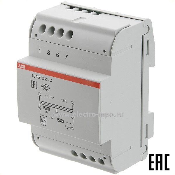 Б4380. Трансформатор TS25/12-24C 230В/12-24В 25ВА разделительный понижающий на DIN-рейку (АВВ)