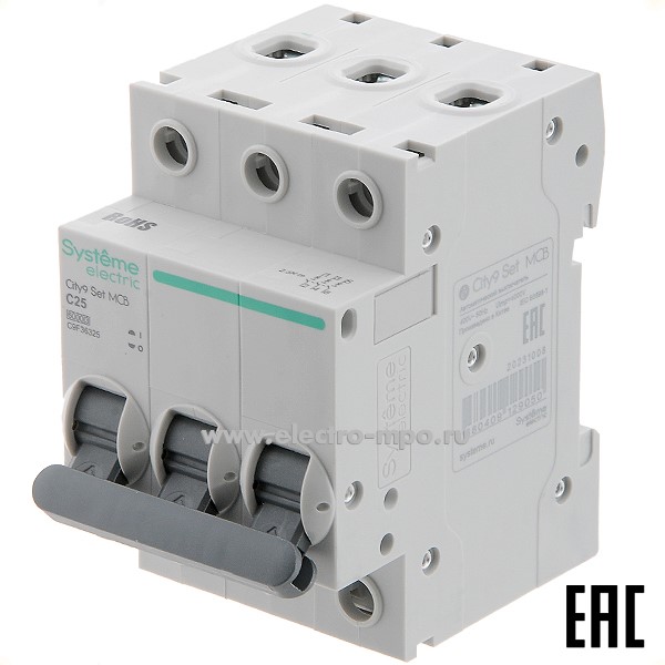 А0725. Автоматический выключатель City9  C9F36325 C25А/3п/  6кА на Din-рейку (Systeme Electric)