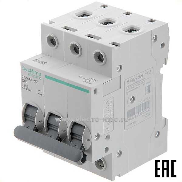 А0729. Автоматический выключатель City9  C9F36363 C63А/3п/  6кА на Din-рейку (Systeme Electric)