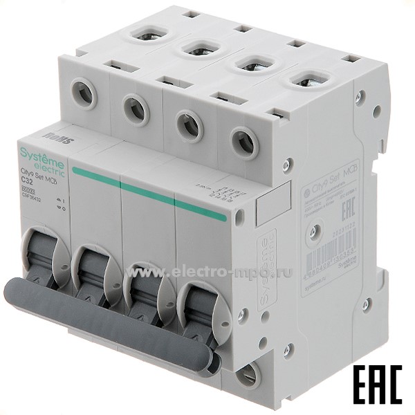 А0736. Автоматический выключатель City9  C9F36432 C32А/4п/  6кА на Din-рейку (Systeme Electric)