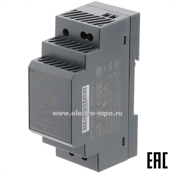 К9924. Блок питания HDR-30-5 1ф выход 5В пост. тока 3,0А стабилизированный  (Mean Well)