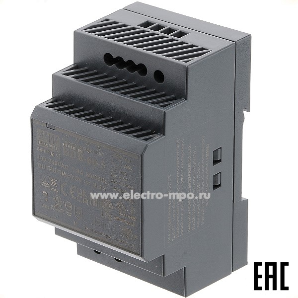 К9927. Блок питания HDR-60-5 1ф выход 5В пост. тока 6,5А стабилизированный  (Mean Well)