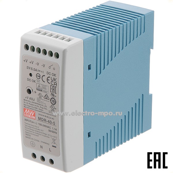 К9947. Блок питания MDR-40-5 1ф выход 5В пост. тока 6,0А стабилизированный  (Mean Well)