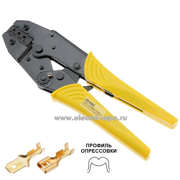 И1207. Пресс-клещи HS-03BC для неизолированных плоских разъёмов 0,5-6,0 кв.мм (Derui Китай)