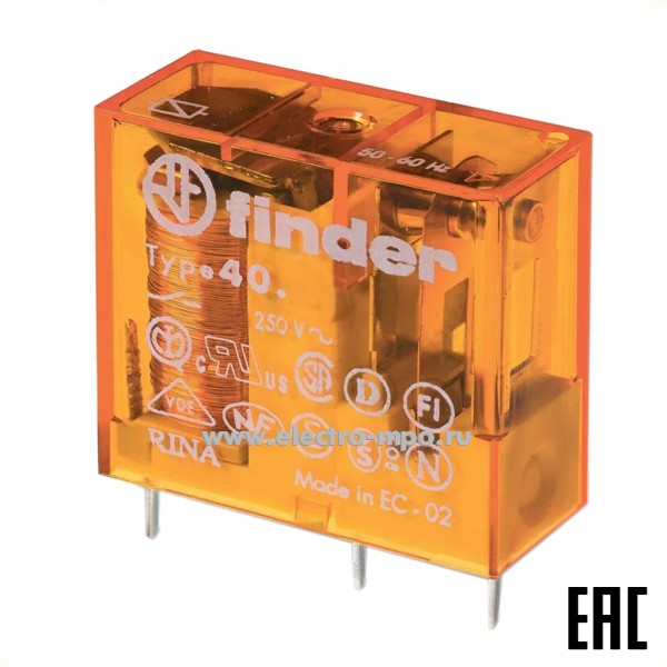 А94. Реле промежуточное 406170122020 12В DC (чувствит.) 16А 1перекл. контакт RTII серия 40 (Finder)