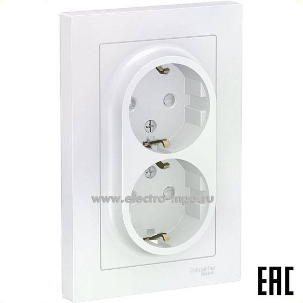 Ю47. Розетка AtlasDesign ATN000426 двойная "евро" со шторками с/п жемчуг (Systeme Electric)