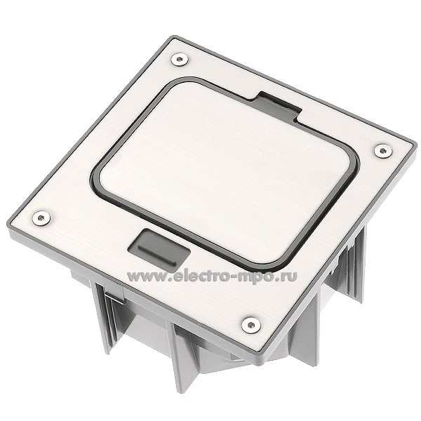 М9050. Люк Б0063266 ОФИС 18-6001-03 в бетон с розеткой 45х45мм нерж. сталь с защёлкой серый IP66 (ЭРА)