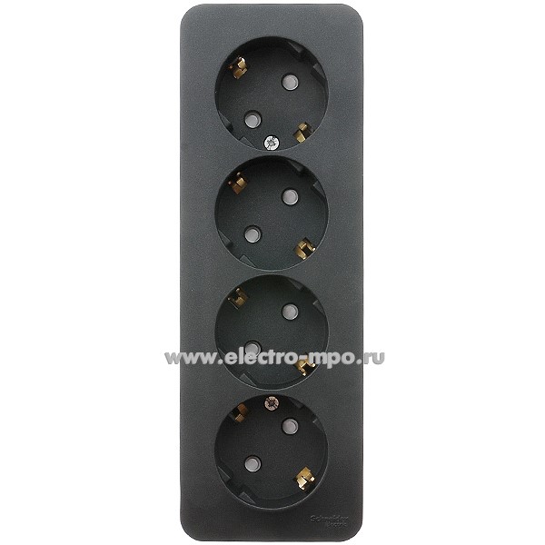 Ю4588. Розетка Blanca BLNRA011416 4 гнезда "евро" со шторками о/п антрацит (Systeme Electric)