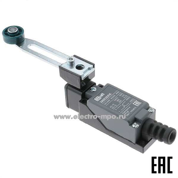 А5460. Концевой выключатель КВ-303-108 34003DEK 380В 5А 1з+1р IP65 рычаг с роликом регул. длины (DEKraft)