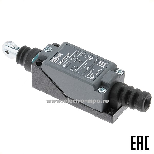 А5463. Концевой выключатель КВ-303-122 34007DEK 380В 5А 1з+1р IP65 ролик вертикальный (DEKraft)