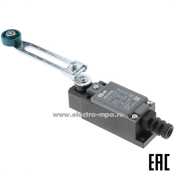 А5470. Концевой выключатель КВ-302-108 34013DEK 380В 5А 1з+1р IP65 рычаг с роликом регул. длины (DEKraft)