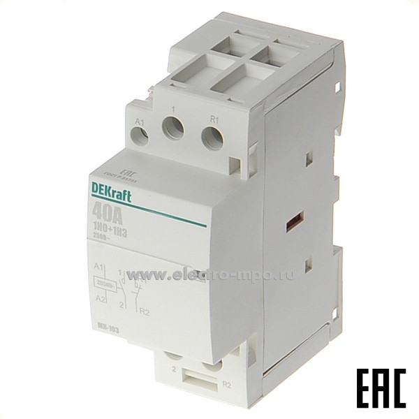 А7515. Контактор модульный МК103-040A-230B-11 18079DEK 40А 1з+1р  230В на Din-рейку (DEKraft)