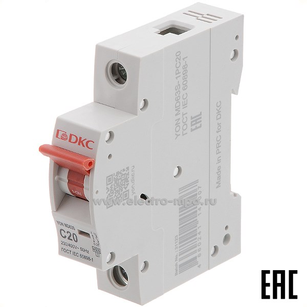 А2009. Автоматический выключатель YON max MD63S-1PC20 20А/1п/ 4,5кА на Din-рейку (ДКС)