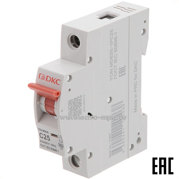 А2010. Автоматический выключатель YON max MD63S-1PC25 25А/1п/ 4,5кА на Din-рейку (ДКС)