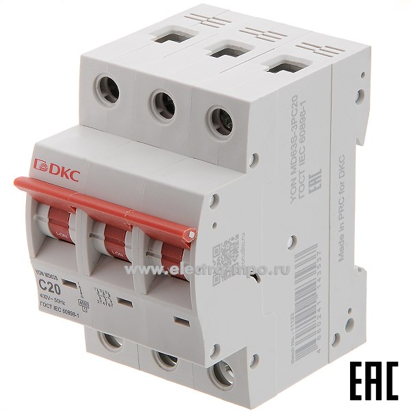 А2037. Автоматический выключатель YON max MD63S-3PC20 20А/3п/ 4,5кА на Din-рейку (ДКС)