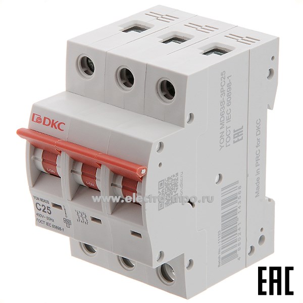 А2038. Автоматический выключатель YON max MD63S-3PC25 25А/3п/ 4,5кА на Din-рейку (ДКС)